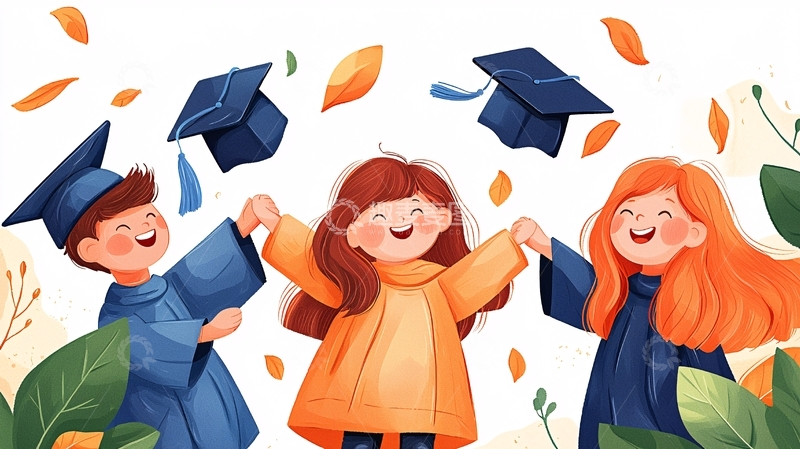 高清大图下载【趣麦麦图】毕业典礼快乐的孩子们