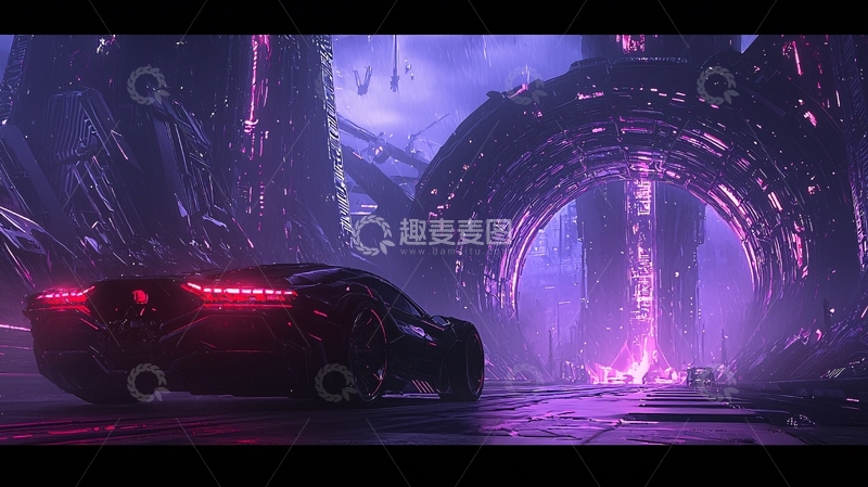 高清大图下载【趣麦麦图】未来城市霓虹赛车