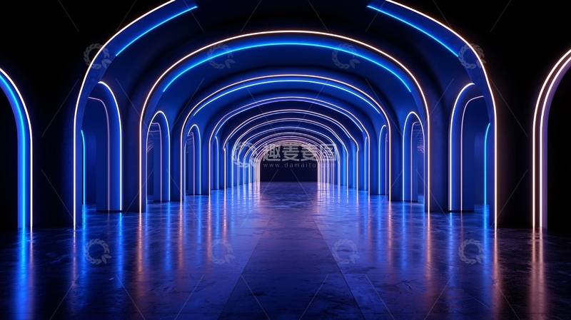 高清大图下载【趣麦麦图】霓虹灯廊道高清图片