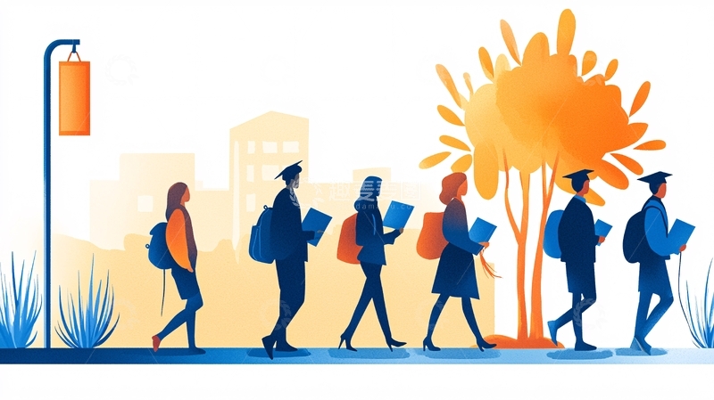 高清大图下载【趣麦麦图】毕业典礼学生行走插画