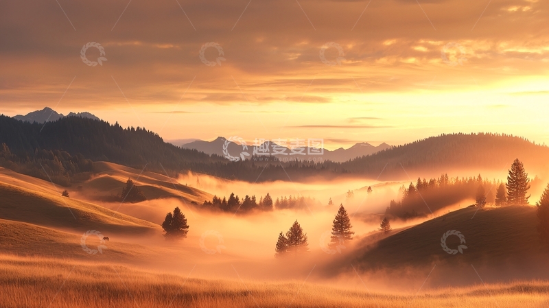 高清大图下载【趣麦麦图】晨雾中的山间小径