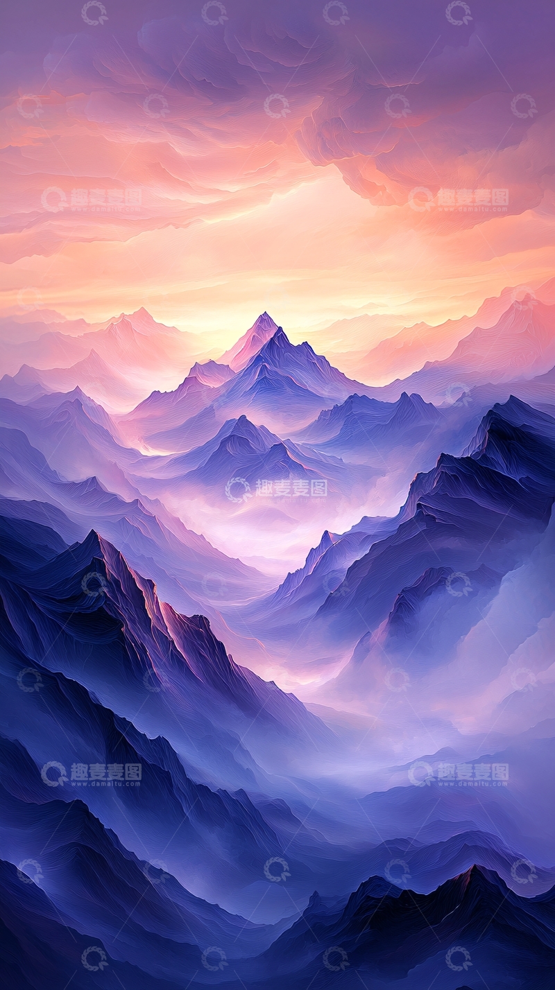 高清大图下载【趣麦麦图】梦幻山峦日落风景