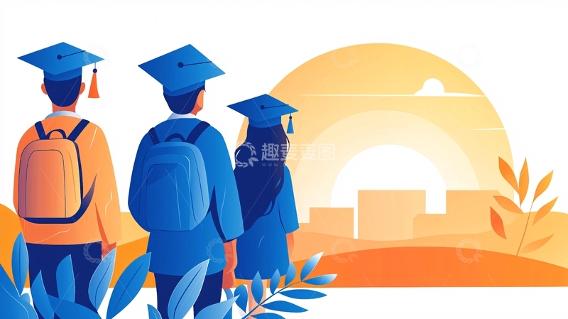 高清大图下载【趣麦麦图】毕业典礼学生背影插画