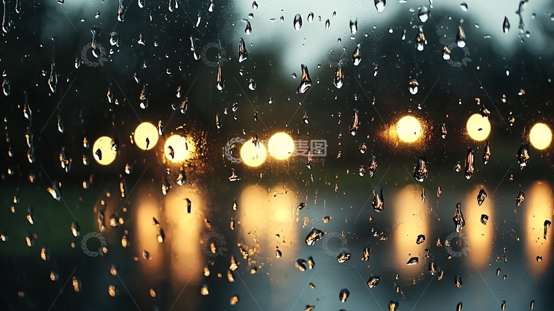 高清大图下载【趣麦麦图】雨夜车窗灯光模糊