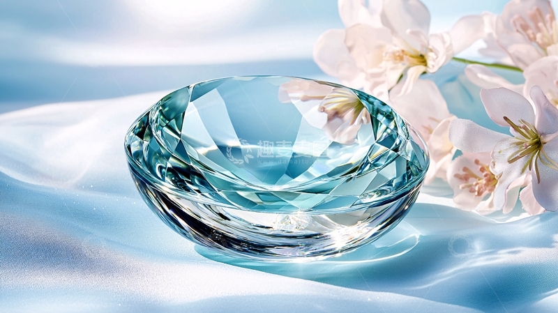 高清大图下载【趣麦麦图】蓝色水晶花瓶与樱花