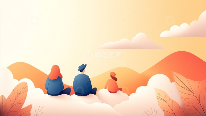 高清大图下载【趣麦麦图】云上观日落三人同行