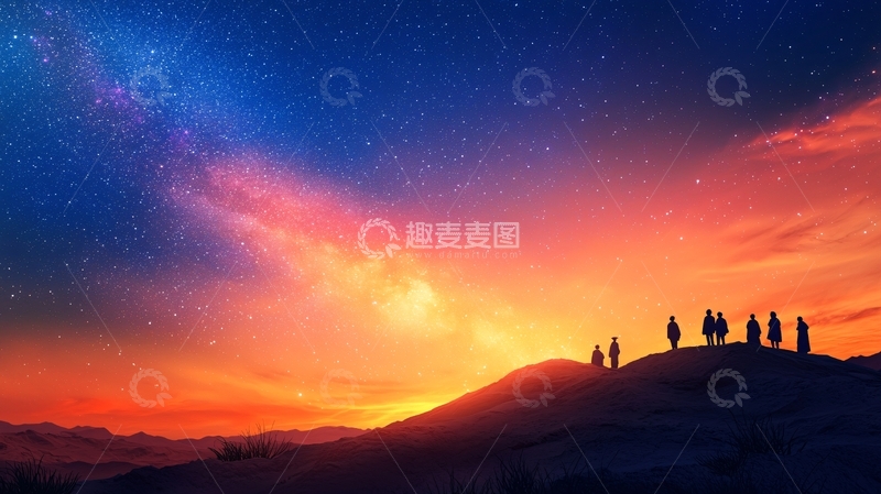 高清大图下载【趣麦麦图】星空下的沙漠远行者
