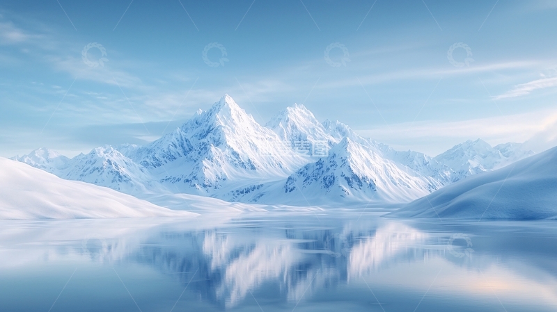 高清大图下载【趣麦麦图】雪山倒影宁静湖面