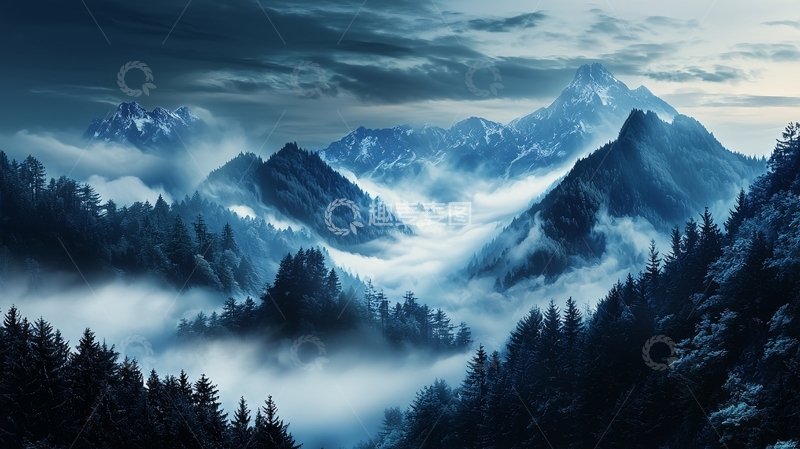 高清大图下载【趣麦麦图】雾中森林山脉风景