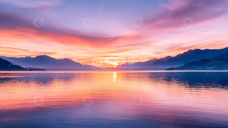 高清大图下载【趣麦麦图】日落湖畔宁静美景