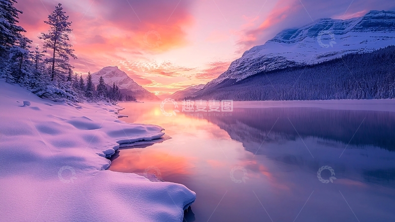 高清大图下载【趣麦麦图】冬日湖畔夕阳美景