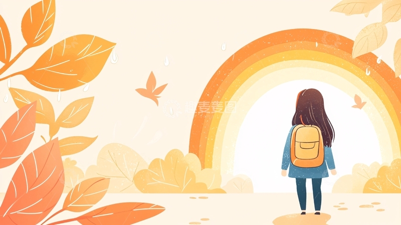 高清大图下载【趣麦麦图】秋日彩虹下的背影