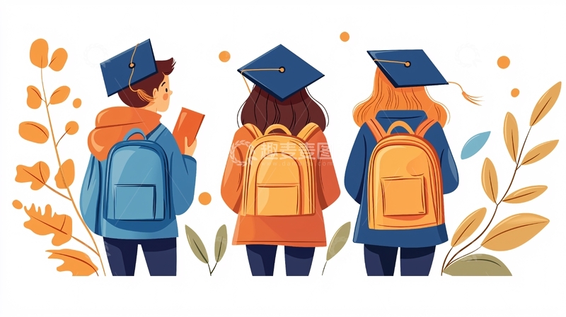 高清大图下载【趣麦麦图】毕业典礼学生背影插画