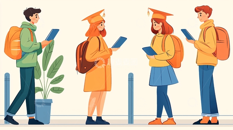 高清大图下载【趣麦麦图】毕业典礼学生卡通插画
