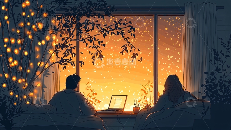 秋夜窗前共赏美景