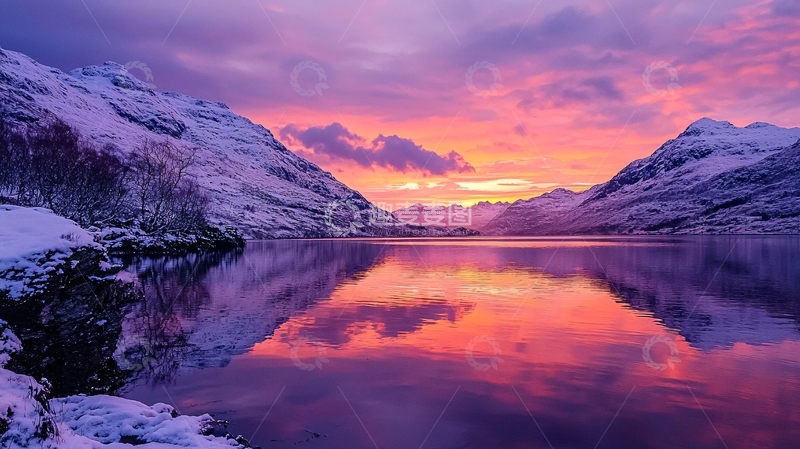 高清大图下载【趣麦麦图】冬日湖畔夕阳美景