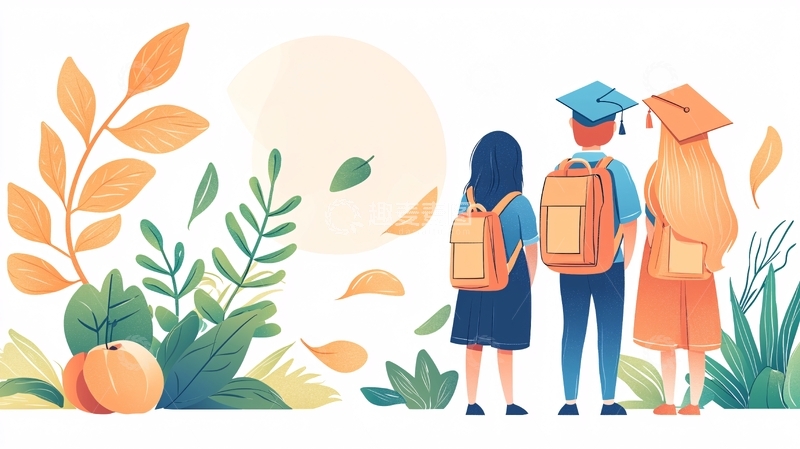 高清大图下载【趣麦麦图】毕业季校园背影插画