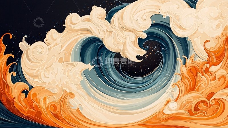 高清大图下载【趣麦麦图】奇幻漩涡与火焰交织的艺术插画