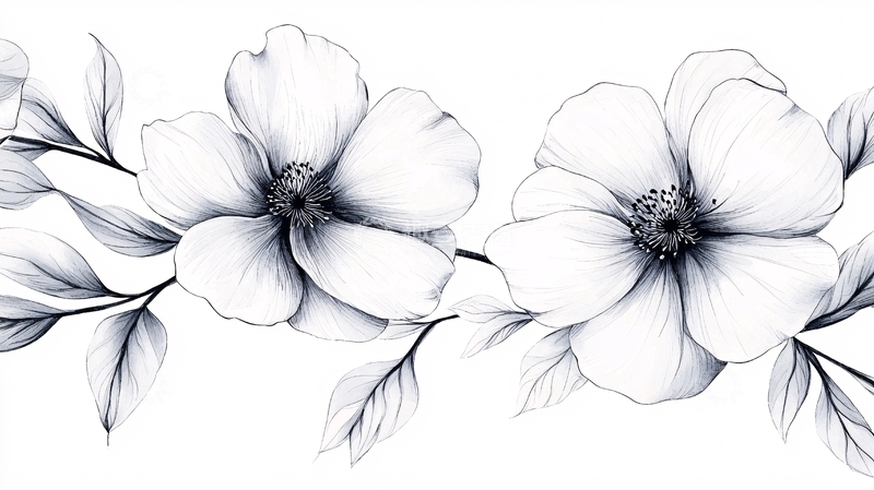 高清大图下载【趣麦麦图】黑白花卉手绘艺术插画