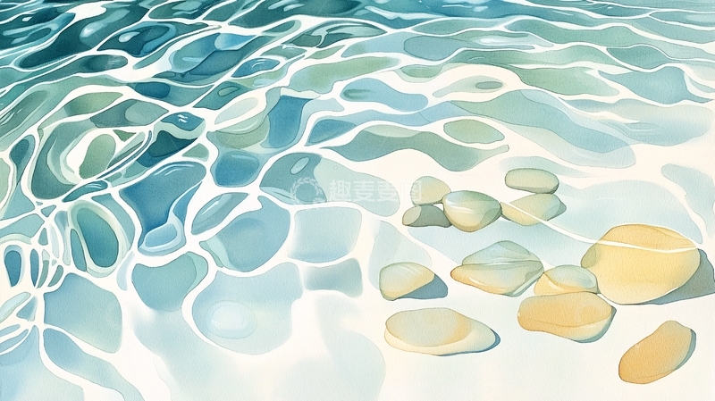 高清大图下载【趣麦麦图】水波石滩风景画