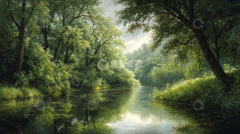 高清大图下载【趣麦麦图】夏日森林河流风景
