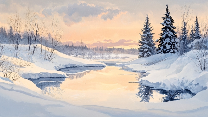 高清大图下载【趣麦麦图】冬日雪景河流风景