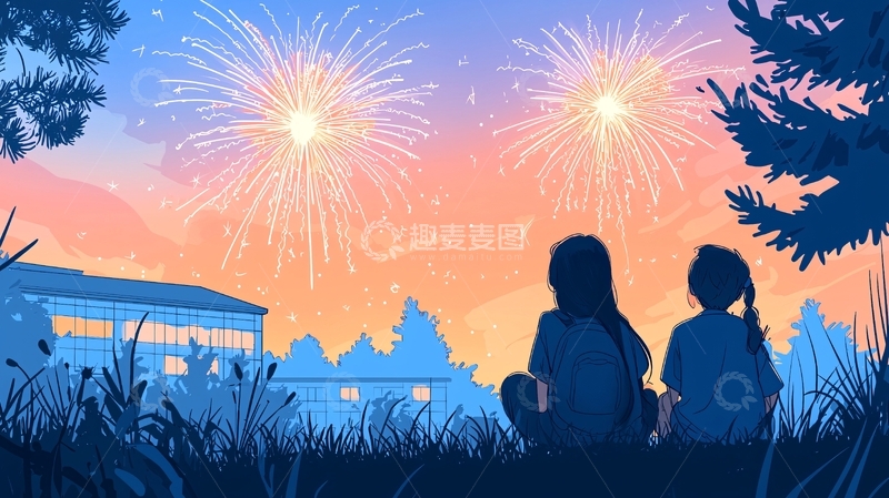 高清大图下载【趣麦麦图】烟花夜景下的情侣剪影