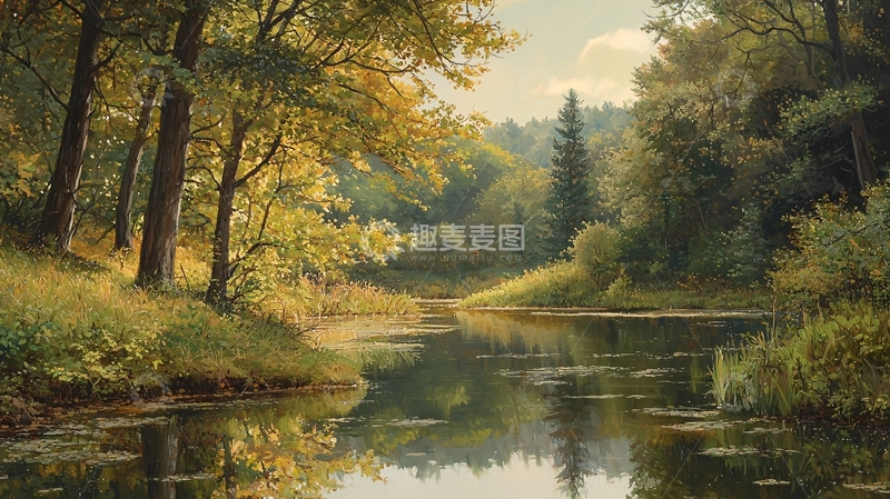 高清大图下载【趣麦麦图】秋日森林中的宁静小溪