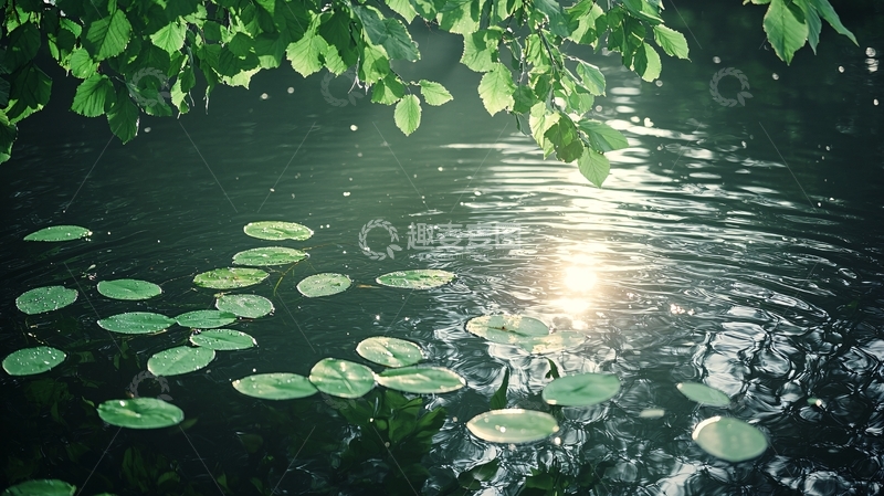高清大图下载【趣麦麦图】荷叶池塘阳光照