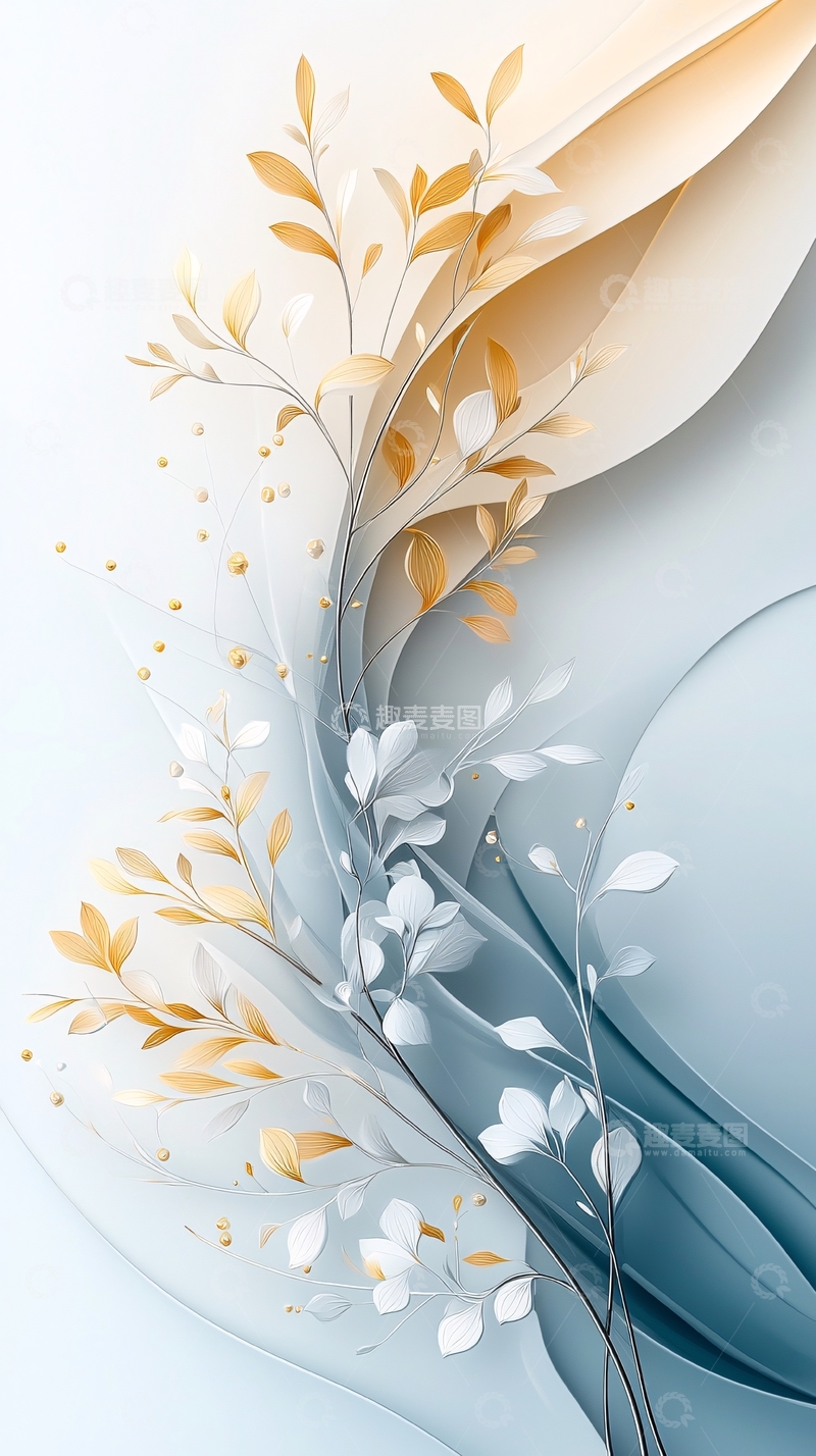 高清大图下载【趣麦麦图】金色与白色交织的花卉图案