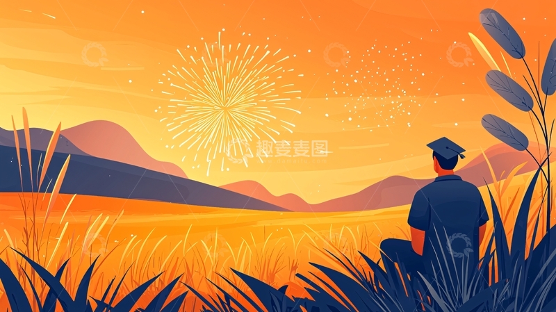 高清大图下载【趣麦麦图】毕业典礼烟花庆祝场景