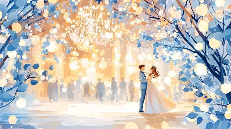 高清大图下载【趣麦麦图】梦幻婚礼场景插画