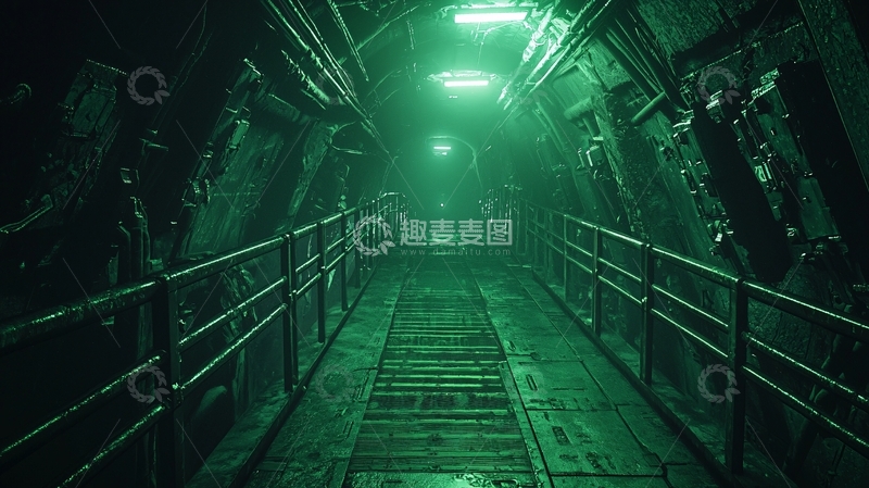 高清大图下载【趣麦麦图】绿色走廊科幻场景