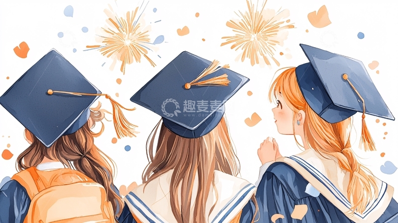 高清大图下载【趣麦麦图】毕业典礼庆祝场景插画