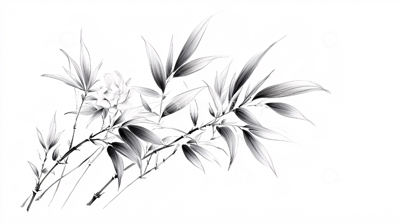 高清大图下载【趣麦麦图】墨竹花枝图高清图片