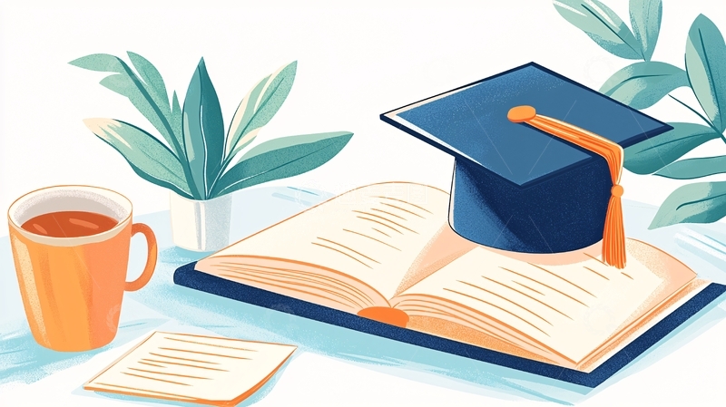 高清大图下载【趣麦麦图】毕业帽与书籍插画素材