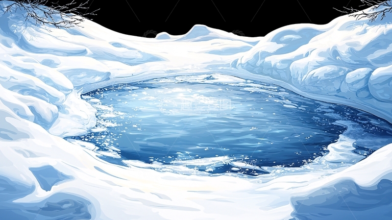 高清大图下载【趣麦麦图】冬夜雪地中的冰湖