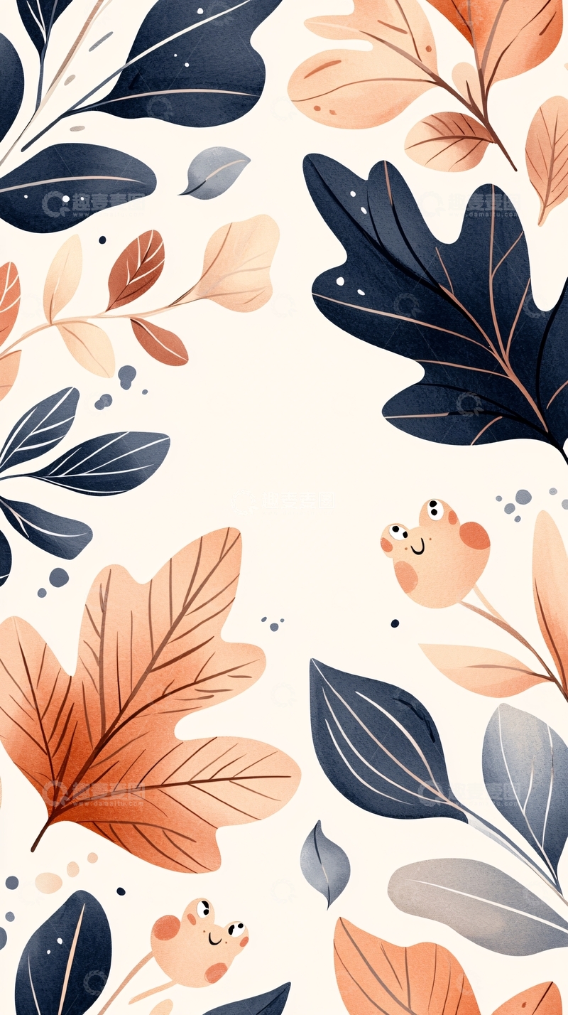 高清大图下载【趣麦麦图】秋日落叶与小动物插画背景