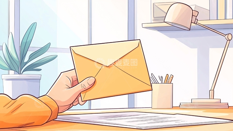 高清大图下载【趣麦麦图】手拿信封办公桌场景