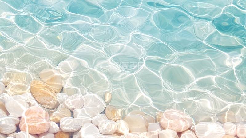 高清大图下载【趣麦麦图】清澈海水与鹅卵石背景