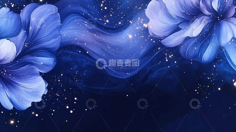 高清大图下载【趣麦麦图】梦幻星空下的蓝色花朵