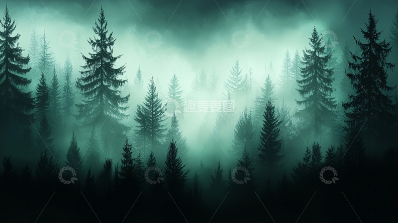 高清大图下载【趣麦麦图】神秘森林雾气笼罩