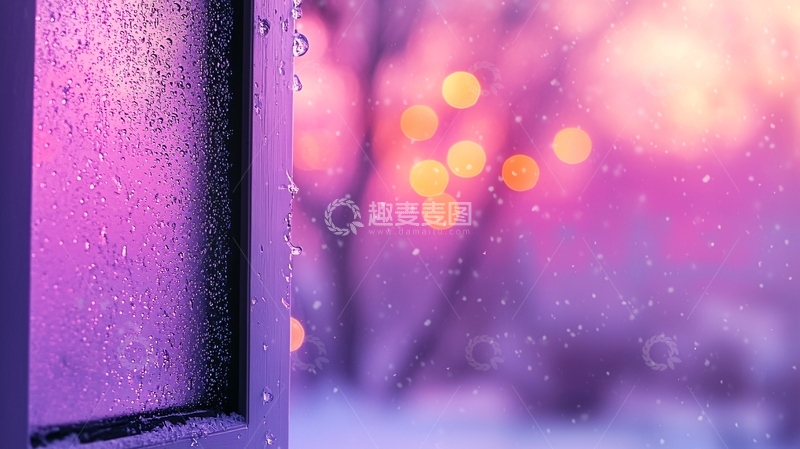 高清大图下载【趣麦麦图】冬日雪景窗外灯光