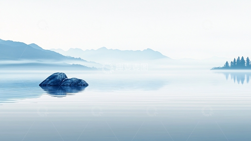 高清大图下载【趣麦麦图】晨雾中的宁静湖面