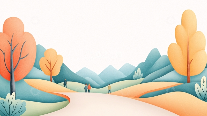 高清大图下载【趣麦麦图】秋日山间散步图
