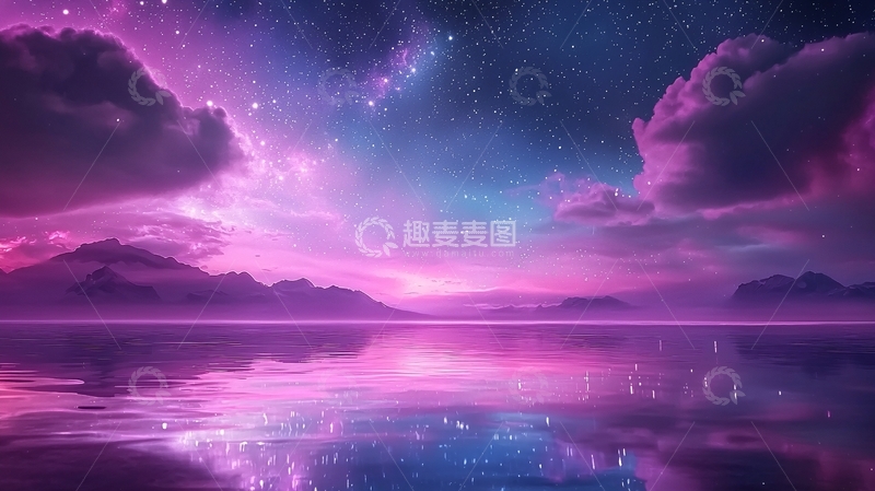 高清大图下载【趣麦麦图】梦幻星空下的宁静湖景