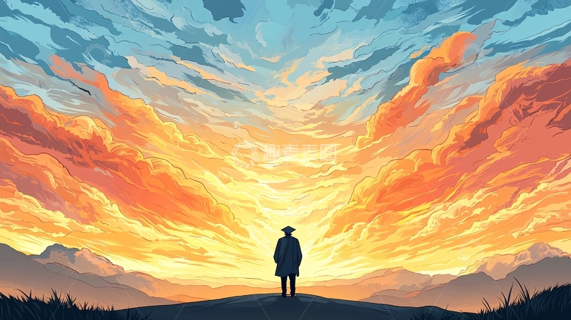 高清大图下载【趣麦麦图】毕业季日落下的背影