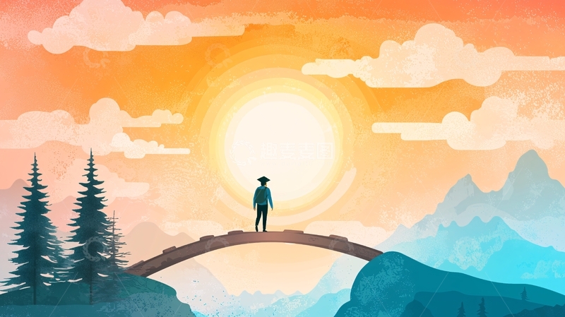 高清大图下载【趣麦麦图】日落山间独行者