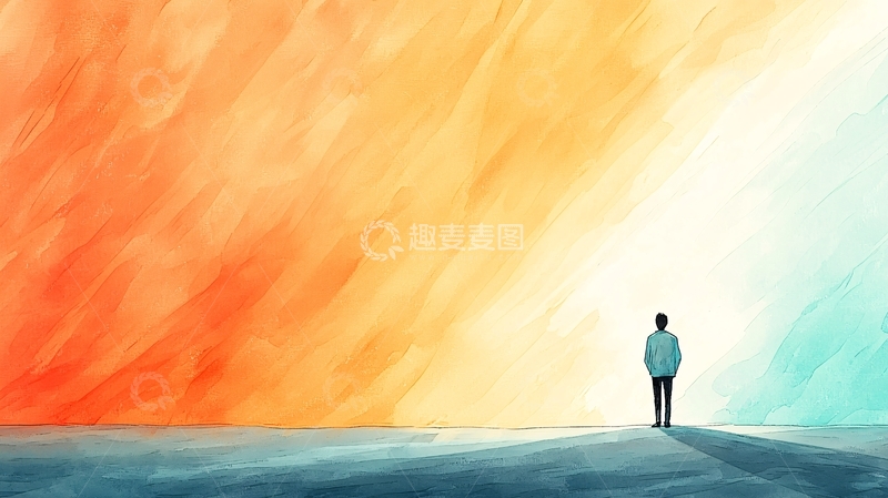 高清大图下载【趣麦麦图】一个人站在色彩渐变的天空下