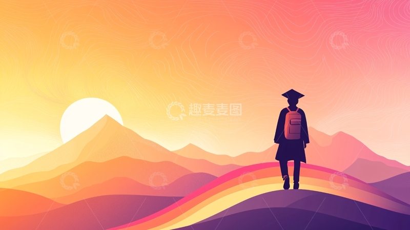 高清大图下载【趣麦麦图】毕业典礼剪影山景图